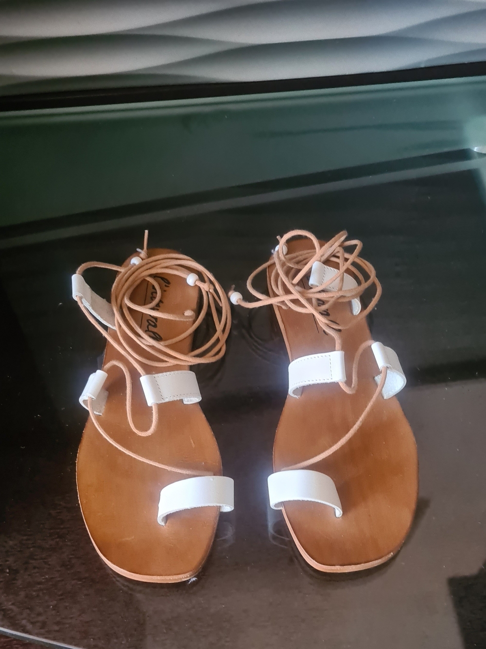 L'intervalle White Strappy Lace-Up Flat Sandals